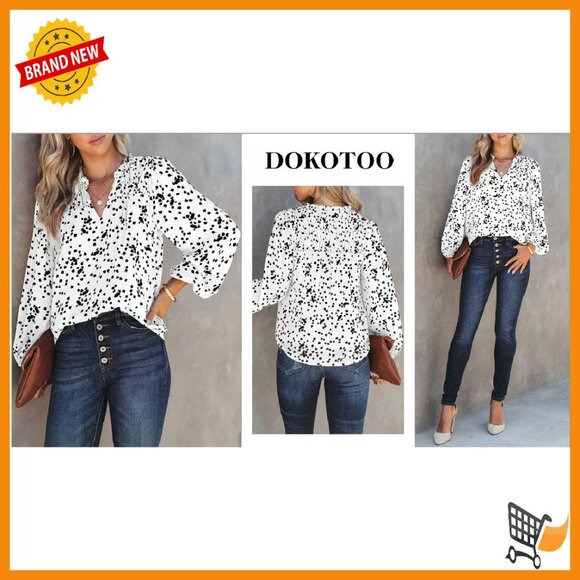 Long Sleeve Chiffon Blouse V Neck Smocked Back Bohemian Top - Picture 8 of 8